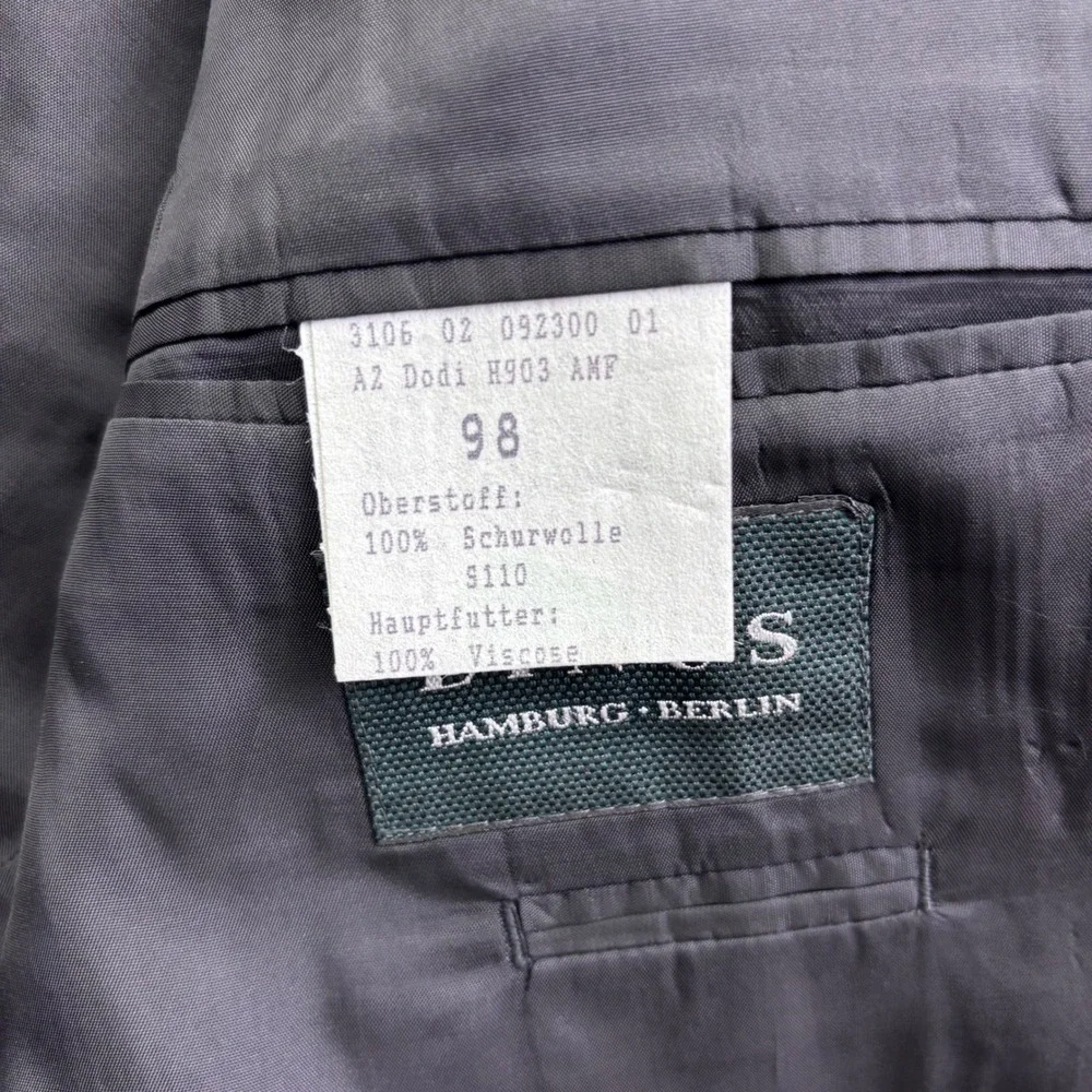 Linus Hamburg Berlin Mens Charcoal Gray 3-Button Blazer Jacket Ticket Pocket